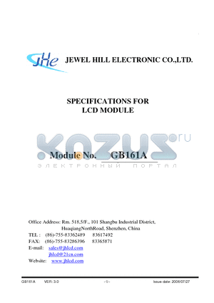 GB161ASYBBNLA-V01 datasheet - SPECIFICATIONS FOR LCD MODULE