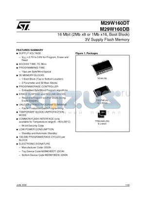 M29W160DT70M6T datasheet - 16 Mbit (2Mb x8 or 1Mb x16, Boot Block) 3V Supply Flash Memory