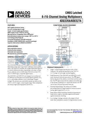 ADG526AKR-REEL datasheet - CMOS Latched 8-/16-Channel Analog Multiplexers