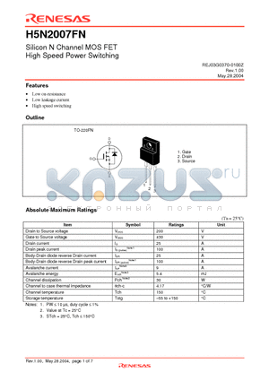 H5N2007FN-E datasheet - Silicon N Channel MOS FET High Speed Power Switching