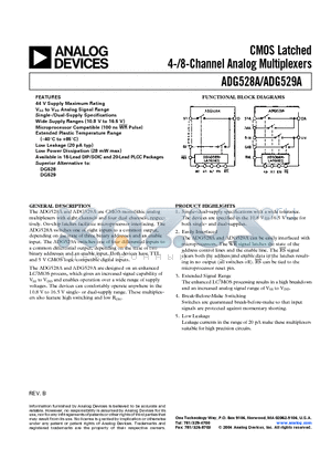 ADG529ABQ datasheet - CMOS Latched 4-/8-Channel Analog Multiplexers