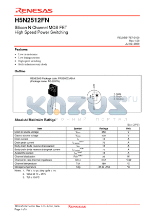 H5N2512FN datasheet - Silicon N Channel MOS FET High Speed Power Switching