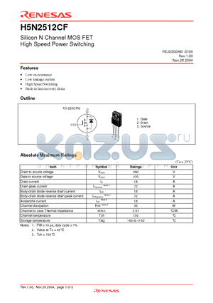 H5N2512CF datasheet - Silicon N Channel MOS FET High Speed Power Switching