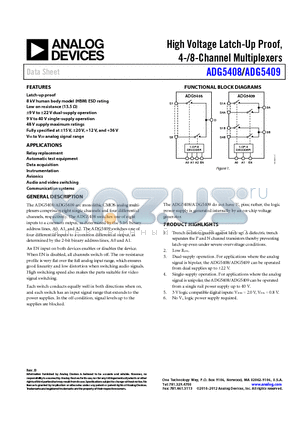 ADG5408BRUZ datasheet - High Voltage Latch-Up Proof, 4-/8-Channel Multiplexers