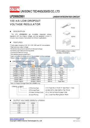 LP2950L-25-D08-B datasheet - 100 mA LOW-DROPOUT VOLTAGE REGULATOR