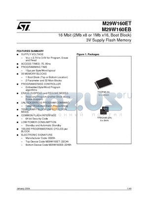 M29W160ET70ZA6T datasheet - 16 Mbit (2Mb x8 or 1Mb x16, Boot Block) 3V Supply Flash Memory