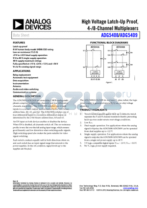 ADG5408 datasheet - High Voltage Latch-Up Proof, 4-/8-Channel Multiplexers