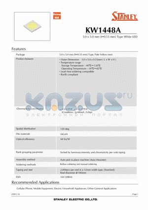 KW1448A datasheet - 5.0 x 5.0 mm (t=0.55 mm) Type White LED