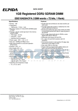 EBE10AE8ACFA-6E-E datasheet - 1GB Registered DDR2 SDRAM DIMM