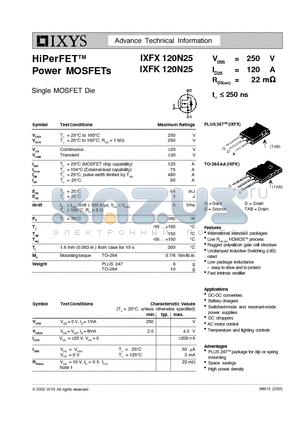 IXFX120N25 datasheet - HiPerFET Power MOSFETs