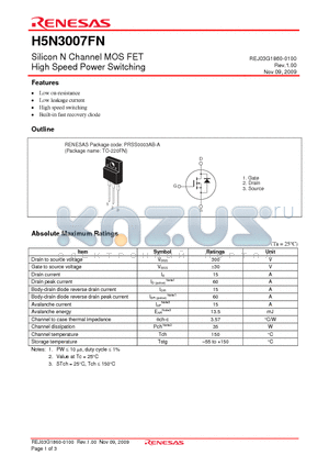 H5N3007FN-E datasheet - Silicon N Channel MOS FET High Speed Power Switching