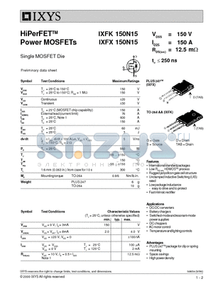 IXFX150N15 datasheet - HiPerFET Power MOSFETs