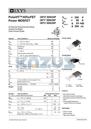 IXFV96N20P datasheet - PolarHT HiPerFET Power MOSFET