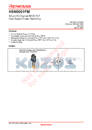H5N5001FM datasheet - Silicon N Channel MOS FET High Speed Power Switching