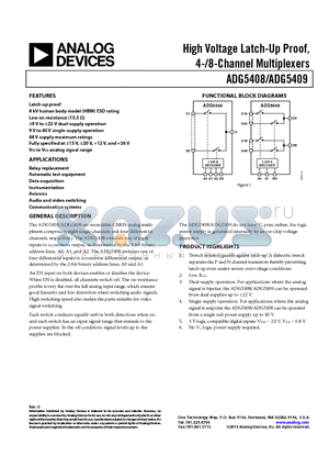 ADG5409BCPZ-REEL7 datasheet - High Voltage Latch-Up Proof, 4-/8-Channel Multiplexers