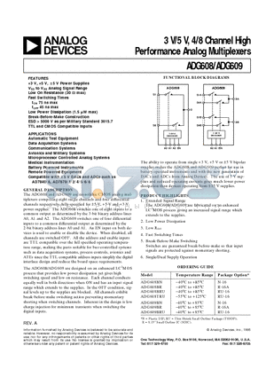 ADG608 datasheet - 3 V/5 V, 4/8 Channel High Performance Analog Multiplexers