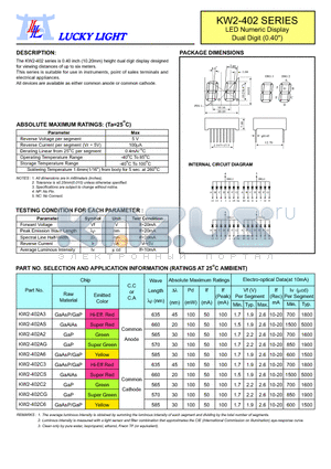 KW2-402C2 datasheet - LED Numeric Display Dual Digit (0.40)
