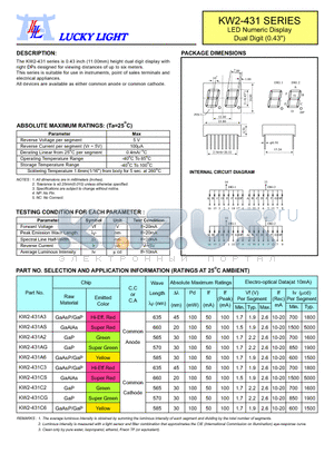 KW2-431A2 datasheet - LED Numeric Display Dual Digit (0.43)