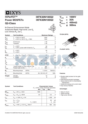 IXFX30N100Q2 datasheet - HiPerFET Power MOSFETs Q2-Class