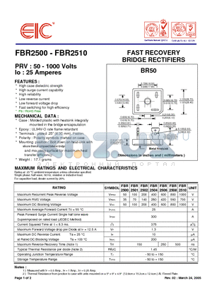 FBR2506 datasheet - FAST RECOVERY