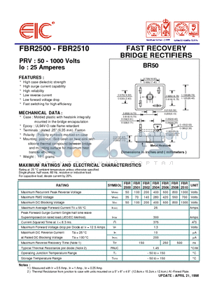 FBR2508 datasheet - FAST RECOVERY BRIDGE RECTIFIERS