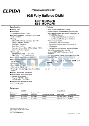 EBE11FD8AGFD-6E-E datasheet - 1GB Fully Buffered DIMM