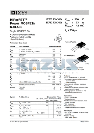 IXFX73N30Q datasheet - HiPerFET Power MOSFETs Q-CLASS