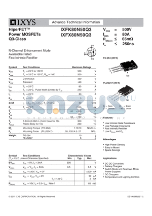 IXFX80N50Q3 datasheet - HiperFET Power MOSFETs Q3-Class