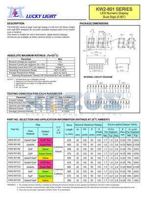 KW2-801AG datasheet - LED Numeric Display Dual Digit (0.80)