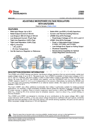 LP2951-30P datasheet - ADJUSTABLE MICROPOWER VOLTAGE REGULATORS WITH SHUTDOWN