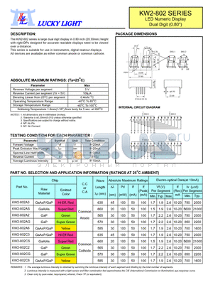KW2-802A2 datasheet - LED Numeric Display Dual Digit (0.80)