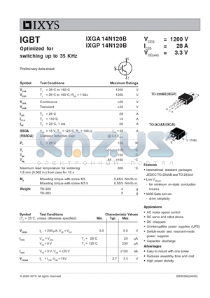 IXGA14N120B datasheet - IGBT Optimized for switching up to 35 KHz