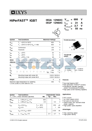 IXGA12N60C datasheet - HiPerFAST IGBT