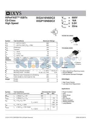 IXGA16N60C2_10 datasheet - HiPerFAST IGBTs C2-Class High Speed