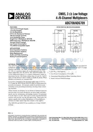 ADG709 datasheet - CMOS, 3 ohm Low Voltage 4-/8-Channel Multiplexers