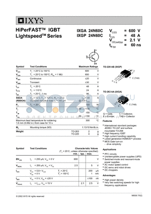 IXGA24N60C datasheet - HiPerFAST IGBT Lightspeed Series
