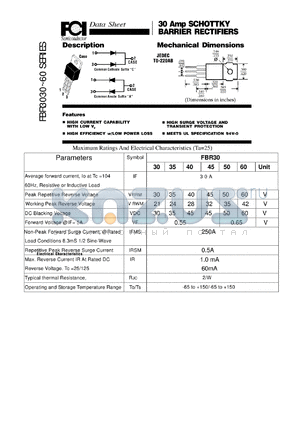FBR45 datasheet - 30 Amp SCHOTTKY BARRIER RECTIFIERS