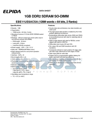 EBE11UE6ACSA-6E-E datasheet - 1GB DDR2 SDRAM SO-DIMM