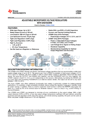 LP2951-33DR datasheet - ADJUSTABLE MICROPOWER VOLTAGE REGULATORS WITH SHUTDOWN