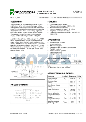 LP2951A datasheet - 150mA ADJUSTABLE VOLTAGE REGULATOR