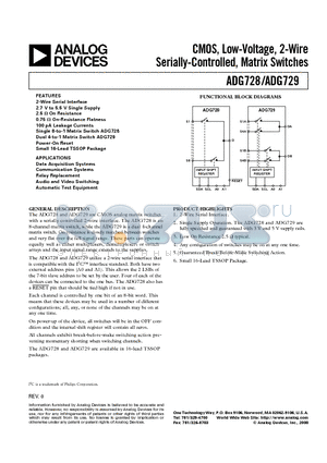 ADG728 datasheet - CMOS, Low-Voltage, 2-Wire Serially-Controlled, Matrix Switches