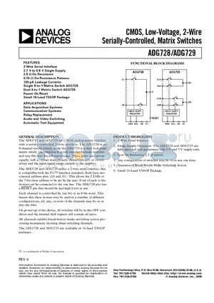 ADG729BRU datasheet - CMOS, Low-Voltage, 2-Wire Serially-Controlled, Matrix Switches