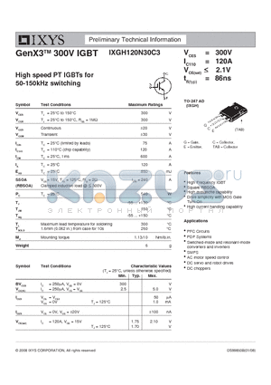 IXGH120N30C3 datasheet - GenX3 300V IGBT