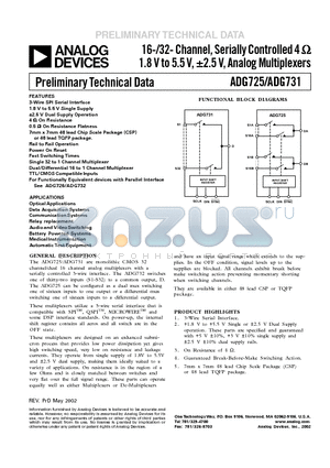 ADG731 datasheet - 16-/32- Channel, Serially Controlled 4  1.8 V to 5.5 V, a2.5 V, Analog Multiplexers