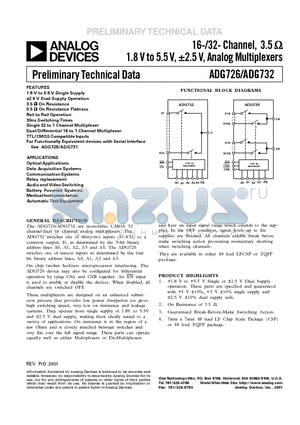 ADG732BCP datasheet - 16-/32- Channel, 3.5  1.8 V to 5.5 V, a2.5 V, Analog Multiplexers