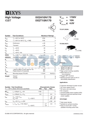 IXGH10N170 datasheet - High Voltage IGBT