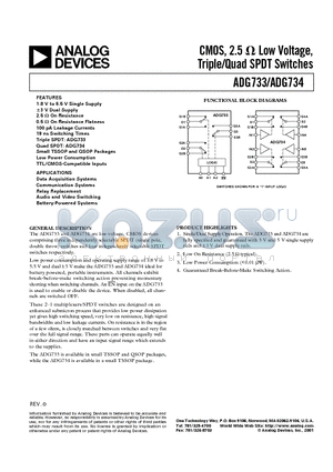 ADG734BRU datasheet - CMOS, 2.5 ohm  Low Voltage, Triple/Quad SPDT Switches
