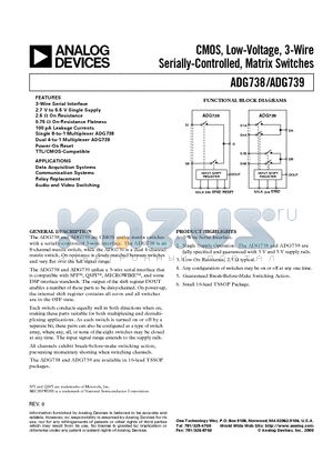 ADG739BRU datasheet - CMOS, Low-Voltage, 3-Wire Serially-Controlled, Matrix Switches