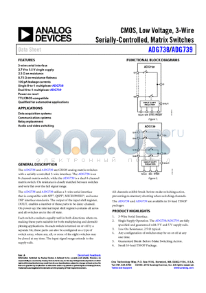 ADG738BRUZ datasheet - CMOS, Low Voltage, 3-Wire Serially-Controlled, Matrix Switches