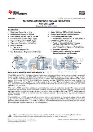 LP2951-50DR datasheet - ADJUSTABLE MICROPOWER VOLTAGE REGULATORS WITH SHUTDOWN